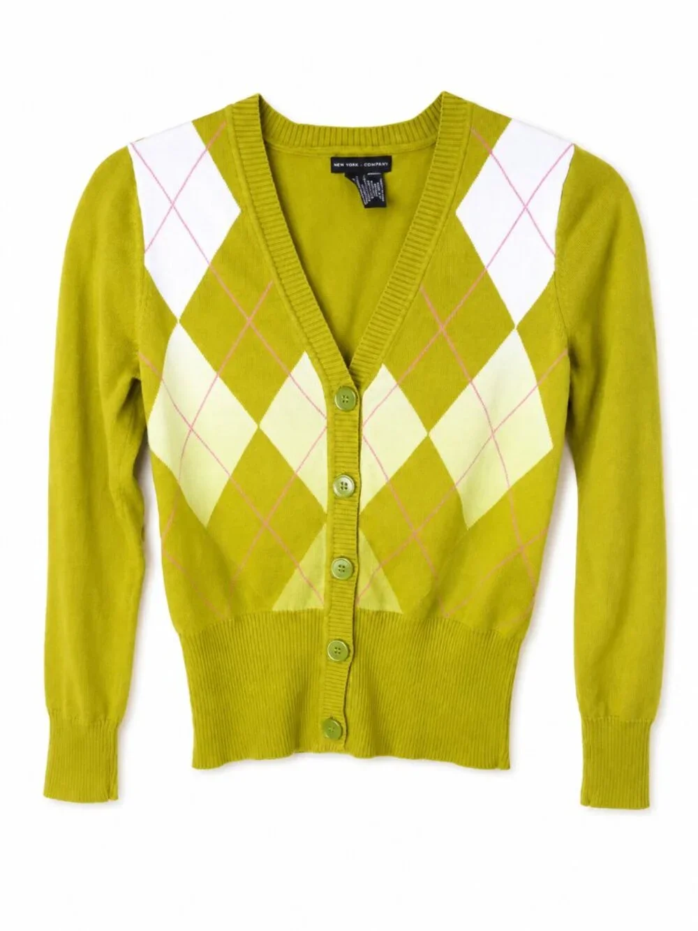 Green Argyle Button Front Cardigan Sweater Preppy Dark Academia - Picture 2 of 4